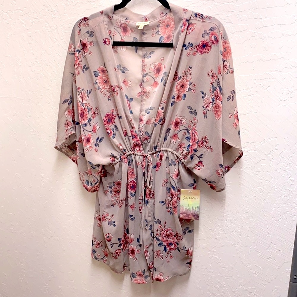 Lily White NWT Mauve Floral Kimono Size L - Picture 6 of 11